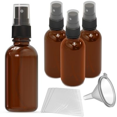 Nevlers 3 Pack Amber Glass Spray Bottles 2 Oz Set Amber Spray Bottles with Shrink Wrap and Funnel Leakproof Mister Bottle for Hair, Body, Fragrance, Hand Sanitizer More