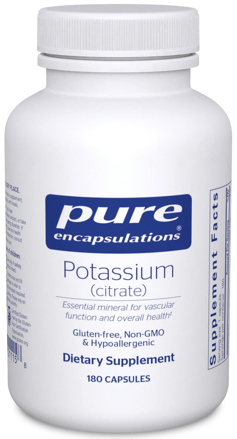 Pure Encapsulations Potassium (Citrate) - Essential Electrolyte Supplement to Support Nerve Muscle Function, Adrenals, Hormones, Heart Health Energy - Potassium Citrate Capsule - 180 Capsules