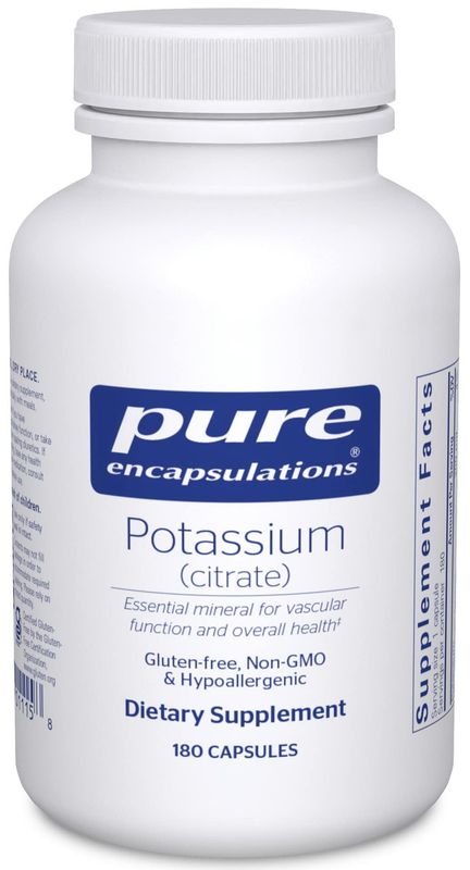 Pure Encapsulations Potassium (Citrate) - Essential Electrolyte Supplement to Support Nerve Muscle Function, Adrenals, Hormones, Heart Health Energy - Potassium Citrate Capsule - 180 Capsules