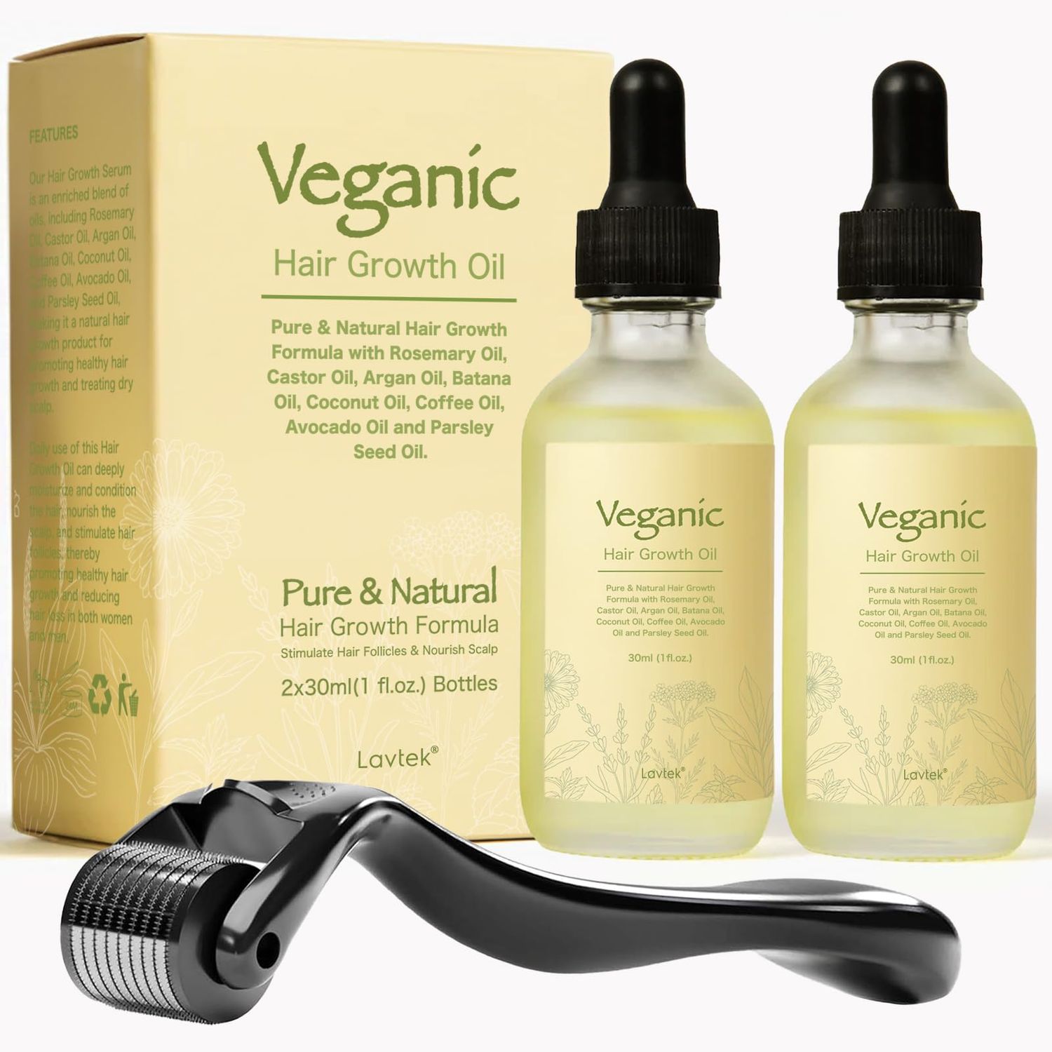 Veganic Natural Hair Growth Oil Kit, Veganic Hair Oil for Hair Growth 2pcs.