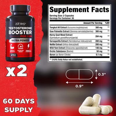 Testosterone Booster - Testosterone Supplement for Men - Workout Supplement for Muscle Growth, Libido, Stamina, Strength, Endurance - Male Enhancing Supplement Pills - Men's Test Booster - Tongkat Ali