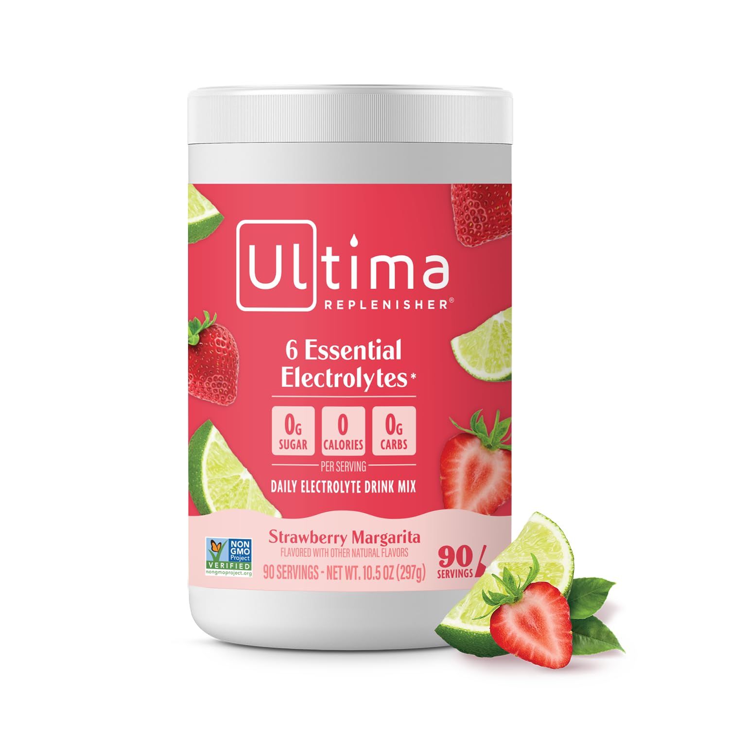 Ultima Replenisher Daily Electrolyte Powder Drink Mix - Strawberry Margarita, 90 Servings - Hydration Powder with 6 Key Electrolytes and Trace Minerals - Keto Friendly, Non-GMO and Sugar-Free