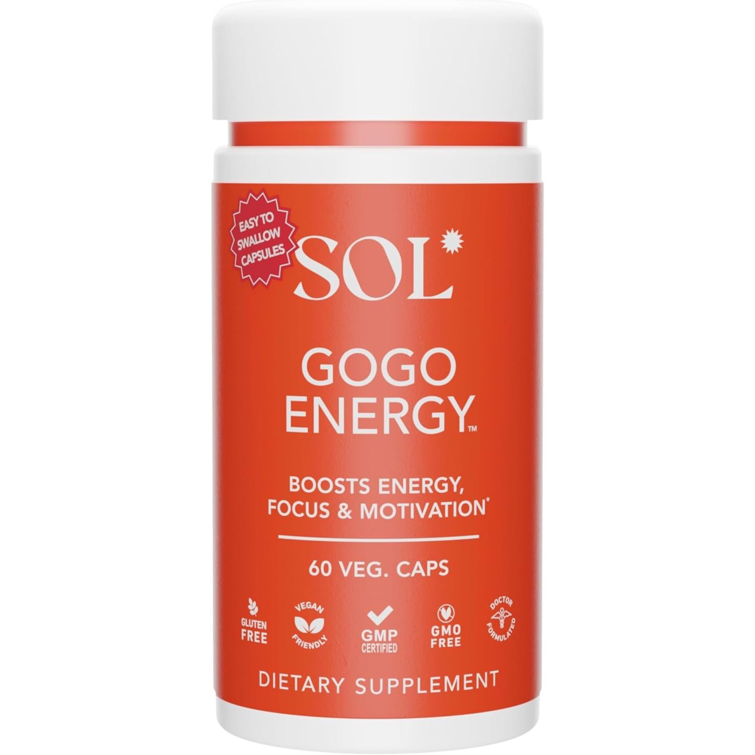 Sol Nutrition GoGo Energy Supplement Natural Energy Boost, Cortisol Regulation, Focus Support, Herbal Alternative for Men Women
