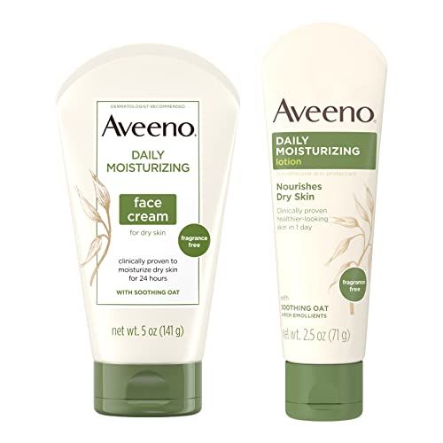 Aveeno Daily Moisturizing Fragrance-Free Face Neck Cream, Oat Facial Moisturizer for Dry Skin, 5 oz, Aveeno Daily Moisturizing Body Lotion with Soothing Oat, 2.5 oz (2 Item, Product Bundle)
