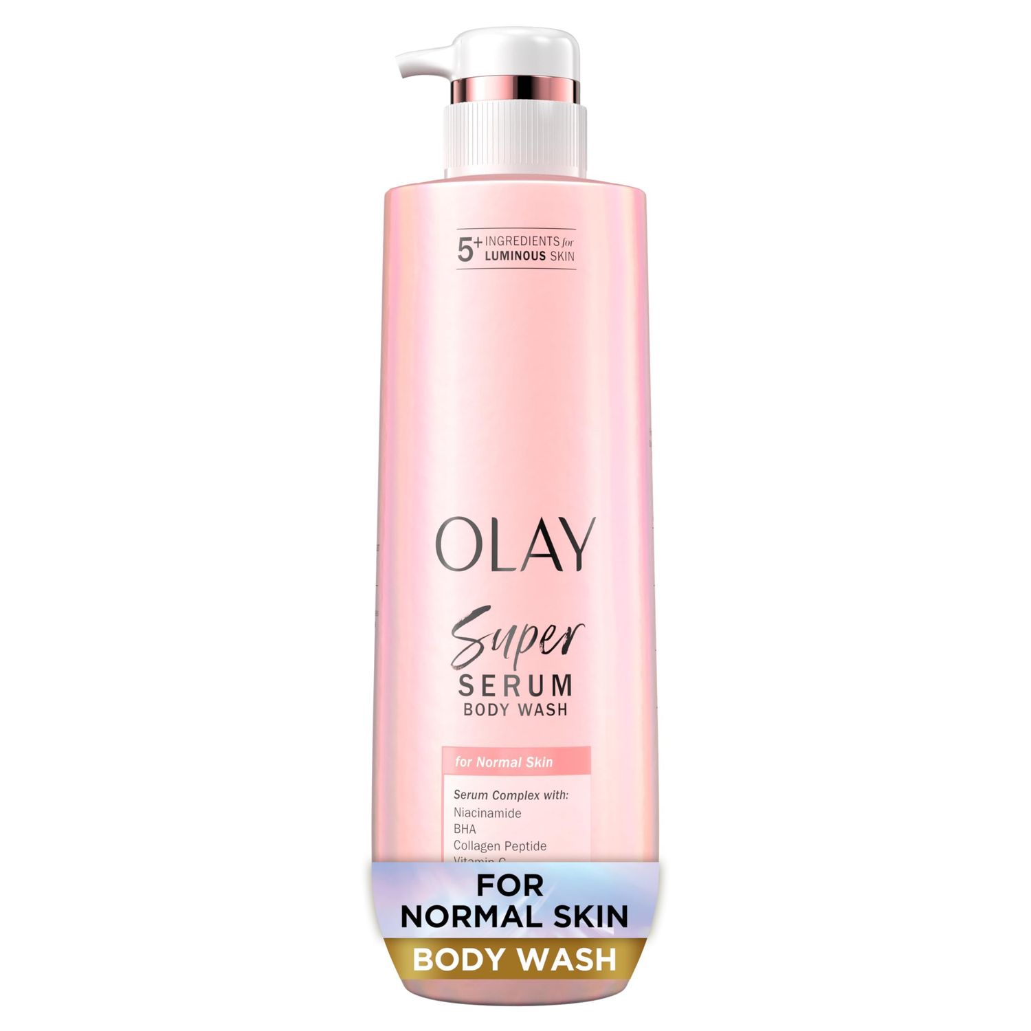 Olay Super Serum Body Wash for Normal Skin, 24hr Long Lasting Hydration, 5 Ingredient Serum Complex for Bright Even Firm Luminous Skin, 18.5 fl oz