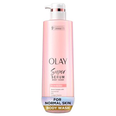 Olay Super Serum Body Wash for Normal Skin, 24hr Long Lasting Hydration, 5 Ingredient Serum Complex for Bright Even Firm Luminous Skin, 18.5 fl oz