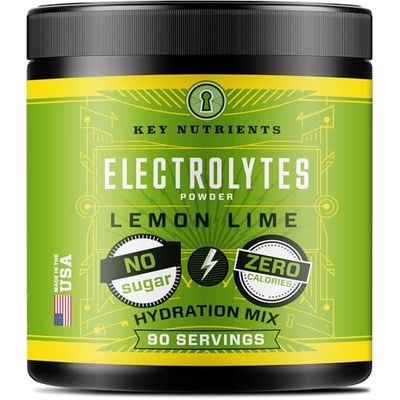 KEY NUTRIENTS Multivitamin Electrolytes Powder No Sugar - Refreshing Lemon Lime Electrolyte Powder - Endurance Energy Supplement - Hydration Powder - No Calories - 90 Servings - Made in USA