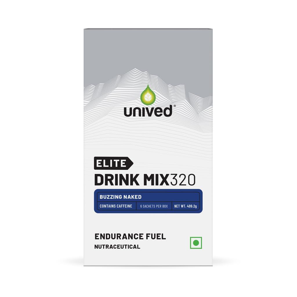 Unived Elite Drink Mix 320 High Calorie Energy Drink 21 Ratio 80g Carbohydrates with 1705mg Essential Electrolytes Endurance Athletes Sports Drink, Buzzing Naked (100mg Caffeine) 6 Pack