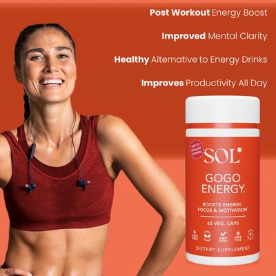 Sol Nutrition GoGo Energy Supplement Natural Energy Boost, Cortisol Regulation, Focus Support, Herbal Alternative for Men Women