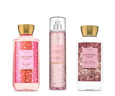 Bath Body Works - Champagne Toast - Daily Trio - Shower Gel, Fine Fragrance Mist Super Smooth Body Lotion (Packaging Varies)