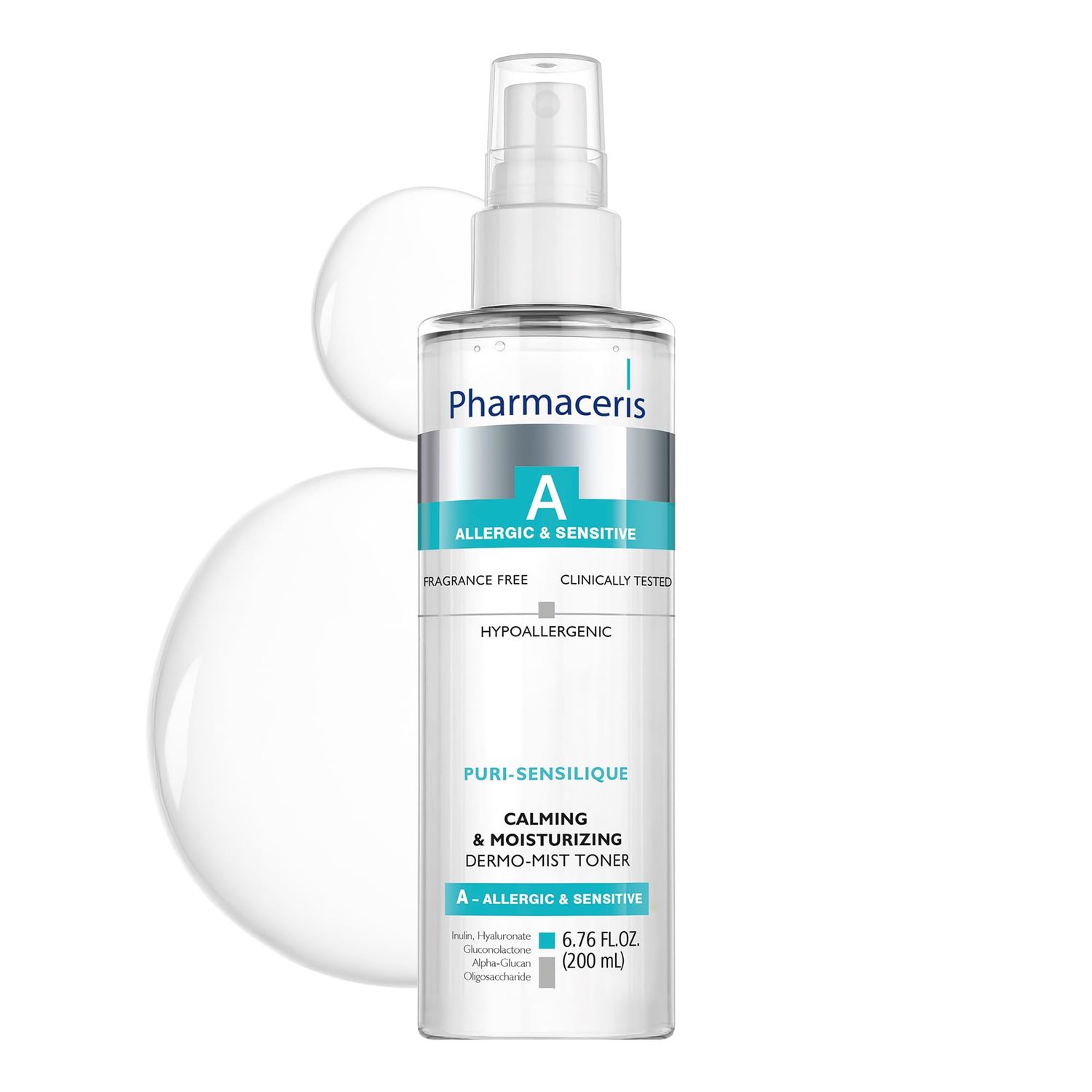 Pharmaceris PURI-SENSILIQUE Calming Moisturizing Dermo-Mist Toner, Facial Toner, Face Mist, Removes Impurities, Hydrates Soothes Sensitive Skin, Hypoallergenic, Fragrance-Free, 6.76 fl oz