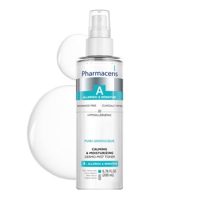 Pharmaceris PURI-SENSILIQUE Calming Moisturizing Dermo-Mist Toner, Facial Toner, Face Mist, Removes Impurities, Hydrates Soothes Sensitive Skin, Hypoallergenic, Fragrance-Free, 6.76 fl oz