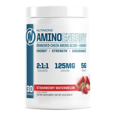 NutraOne Amino Energy BCAA Powder Pre-Workout Supplement with Caffeine Branched Chain Amino Acids to Help Fuel and Recover (Strawberry Watermelon - 30 Servings)
