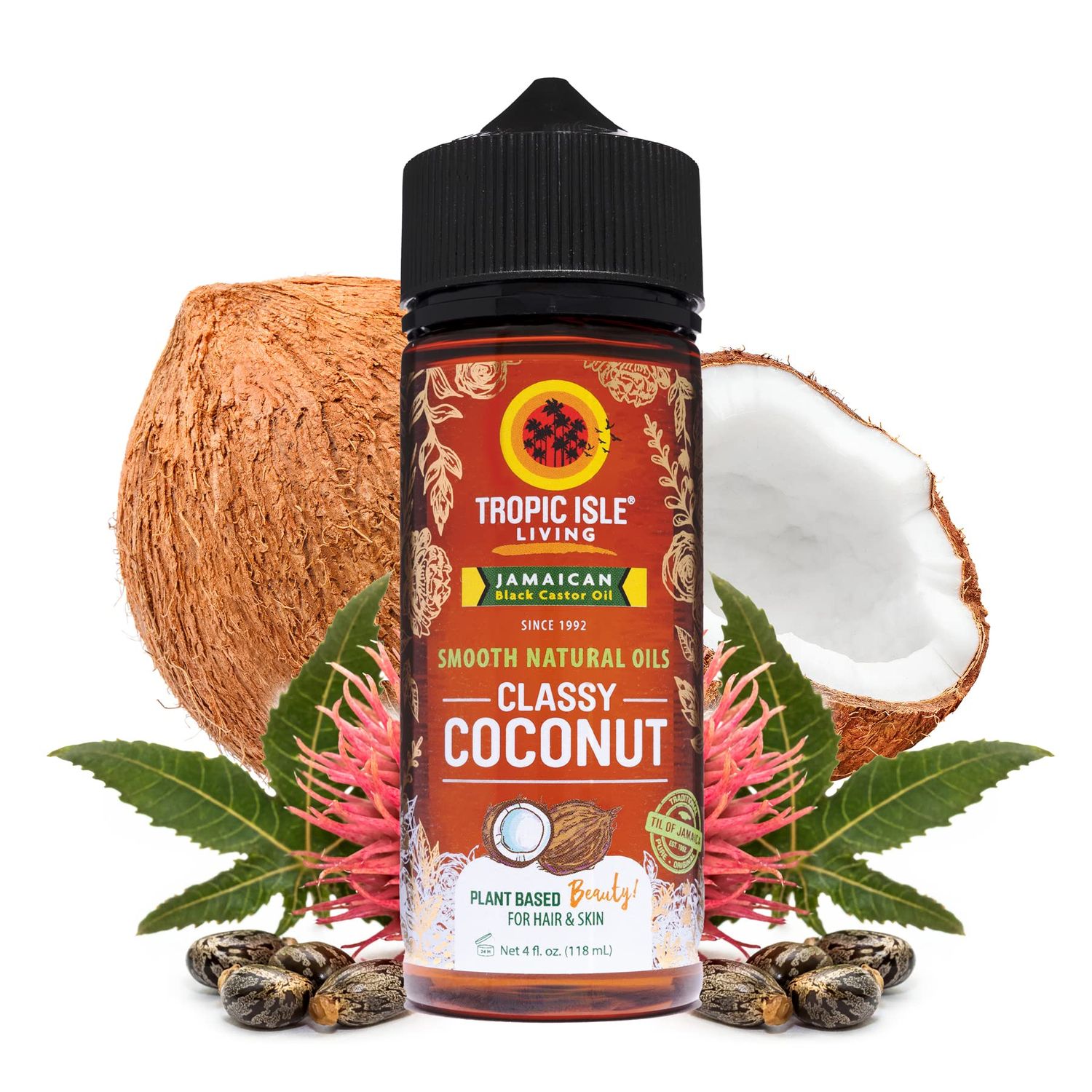 Tropic Isle Living Smooth Natural Coconut Oils for Hair Growth Skin Care Refreshing Fragrance Hydrating Massage Oil 4oz