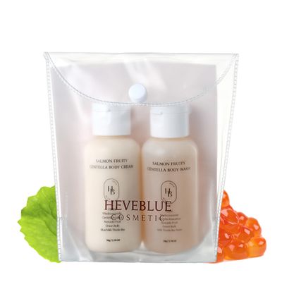 HEVEBLUE Salmon Fruity Centella Body Travel Kit - Body Cream Body Wash Set, Gift Set, Sensitive Skin, Korean Bodycare, Hypoallergenic, Allergen-free Fragrance, Salmon PDRN, K-Beauty