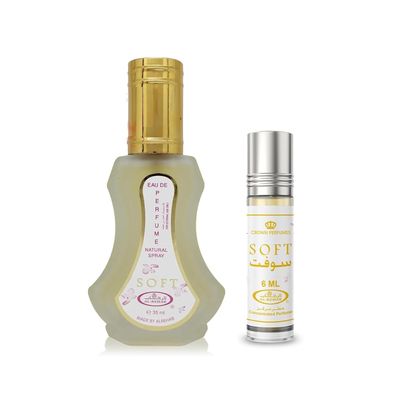 Al-Rehab Soft 2-Piece Set for Women, (1.18 Oz Eau De Parfum Spray 0.20 Oz Concentrated Perfume Rollerball)