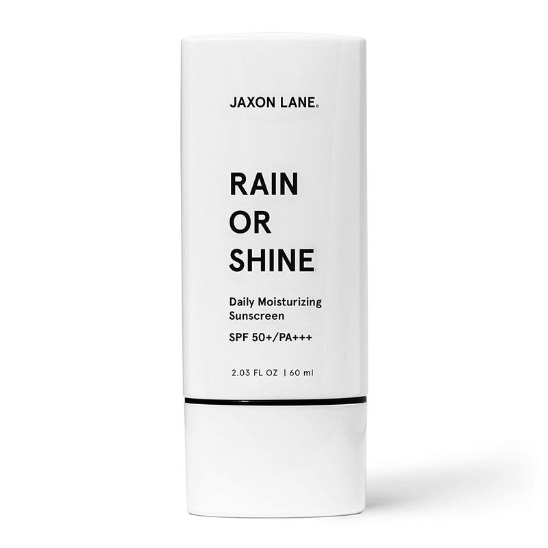 RAIN OR SHINE Anti Aging Face Sunscreen SPF 50 for Clear Skin with Green Tea, Hyaluronic Acid, Vitamin E Oil, Ginseng Extract, Licorice Root - SPF Moisturizer for Face, Fragrance Free 2.03 Oz