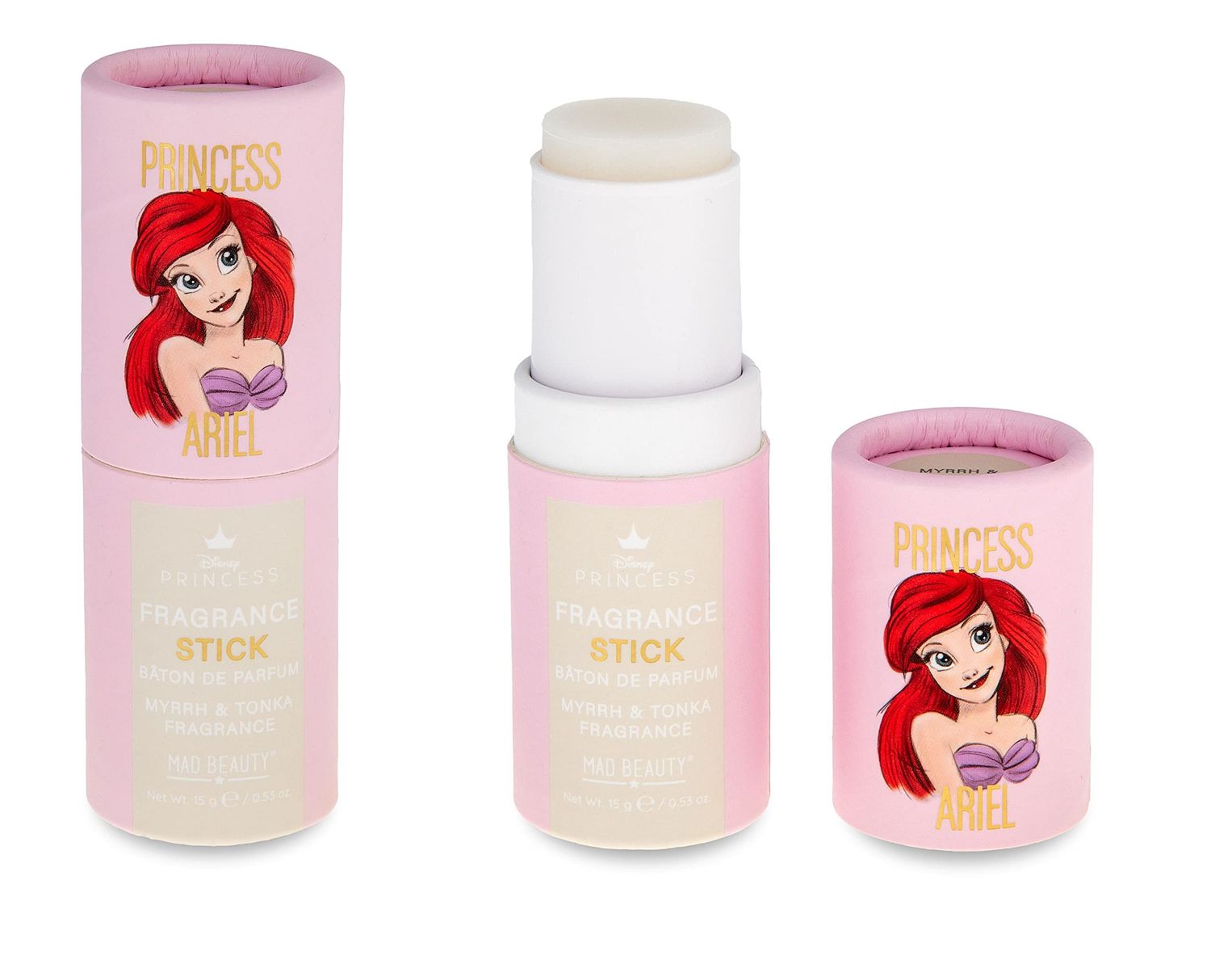 MAD Beauty Disney Pure Princess Ariel Perfume Stick, Myrrh Tonka Bean Fragrance, Pocket-Sized, Scented Solid Formula Melts into Skin (Similar Application to Deodorant), The Little Mermaid