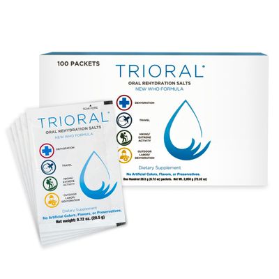 TRIORAL Rehydration Electrolyte Powder - WHO Hydration Supplement Salts Formula - Combat Dehydration from Workouts, Fluid Loss and Much More - 100 Drink Mix Packets