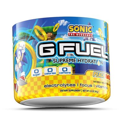 G Fuel Sonic's Peach Rings Electrolytes Powder, Water Mix for Hydration, Energy and Focus, Sugar Free, Zero Caffeine Supplement with Essential Minerals, Peach Rings Flavor, 3.4 oz (30 Servings)