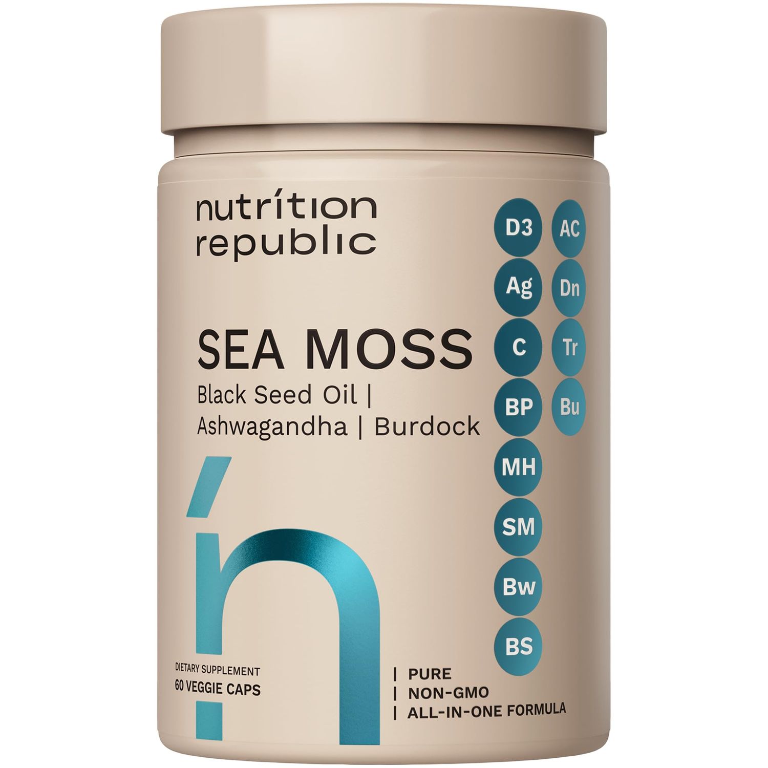 Nutrition Republic Sea Moss Supplement, Sea Moss Capsules with Black Seed Oil, Ashwagandha and Burdock Root, Multimineral Supplement with Vitamin C, 60 Veggie Capsules