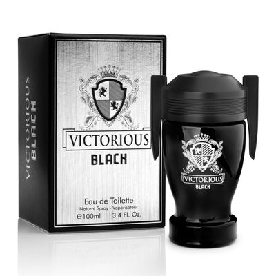 Victorious Black for Men Eau De Toilette 3.4 Fl Oz- Top Notes of Juicy Mandarin Orange Grapefruit Blended with Sea Notes Base Notes of Ambergris, Guaiac Wood, Patchouli Moss Elegant 100ml Bottle