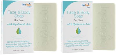 Hyalogic Face Body Cleansing Bar Soap 4oz (Pack of 2) Hydrating Hyaluronic Acid Cleanser - Fragrance Free, Non-Irritating, Vegan Friendly HA