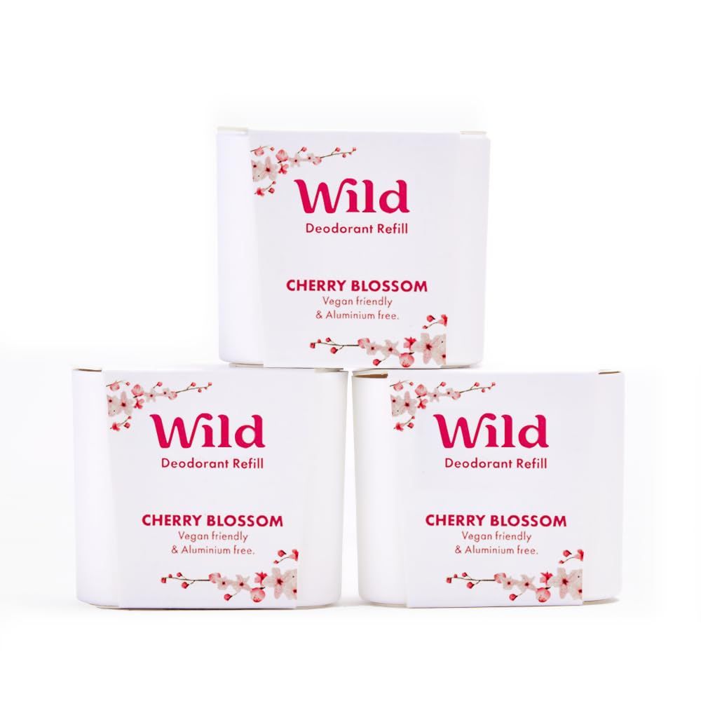 Wild - Cherry Blossom Refill Trio Pack - Refillable Deodorant - Vegan - Aluminium Free - Long Lasting Protection - 3 Pack of 40g Refills