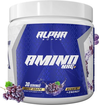 Alpha Supps Amino NRG BCAA Amino Energy Recovery Powder - Hydration Blend with Electrolytes - Focus Blend for Optimal Performance Support in Men Women (30 Servings, Juicy Grape)