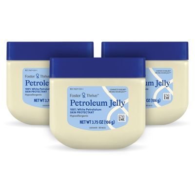 Foster Thrive Petroleum Jelly Healing Skin Protectant, 3.75 oz Travel Size, Dry Skin Relief, Protects Minor Cuts, Hypoallergenic-Dermatologist Recommended, Fragrance-Free, Locks in Moisture, 3-Pack