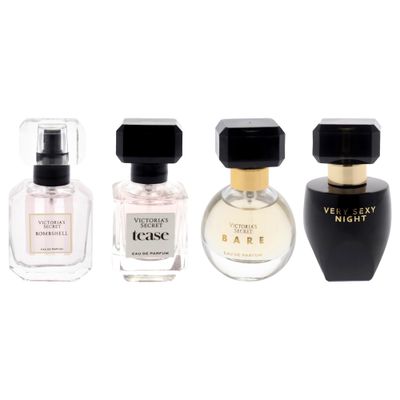 Victoria's Secret Fragrance Discovery Set for Women - 4 Pc Mini Gift Set with Bombshell, Tease, Bare, and Very Sexy Night EDP Sprays (0.25oz Each)