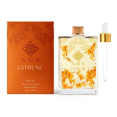 SAFA Citruse Oil - Organic Oil for Face, Hair and Body with Vitamin C, E A for Scars, Stretch Marks - Orange Oil Fragrance - After Shower Body Oil - All Skin Types Non Comedogenic - 4 Fl Oz