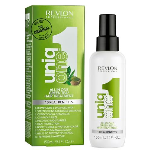 REVLON PROFESSIONAL UniqOne Hair Treatment, Moisturizing Leave-In Product, Repair For Dry and Damaged Hair, Promotes Healthy Hair, Green Tea Fragrance, 5.1 Fl Oz (Pack of 1)