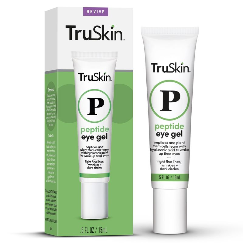 TruSkin Peptide Eye Gel - Improve Look of Dark Circles Lines for Brighter-Looking Eye Area - Under Eye Care with Peptides, Plant Stem Cells, Hyaluronic Acid - Wake Up Tired Eyes, 0.5 fl oz