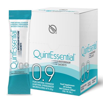 Quicksilver Scientific Quintessential 0.9 Sachets - Isotonic Solution with Sea Water Minerals Alpine Spring Water - Liquid Hydration, Electrolyte Multi Minerals Supplement (30 Count)