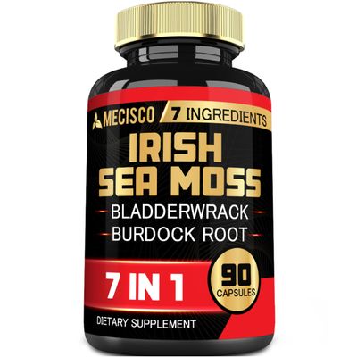 7in1 Irish Sea Moss Capsules 6750 Mg with Organic Bladderwrack Burdock Root, Turmeric, Apple Cider Vinegar - Raw Seamos Pills for Hair, Skin, Thyroid Healths - 90 Caps for 3-Month Supply