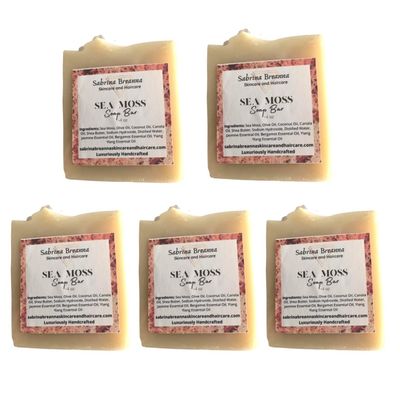Sea Moss Soap 5 Bar Handmade For All Skin Types Acne, Eczema, Psoriasis Shea Butter, All Natural, Body and Face, Dr. Sebi Inspired, Vegan, Gluten Free, Men Women, Moisturizing, Essential Oils