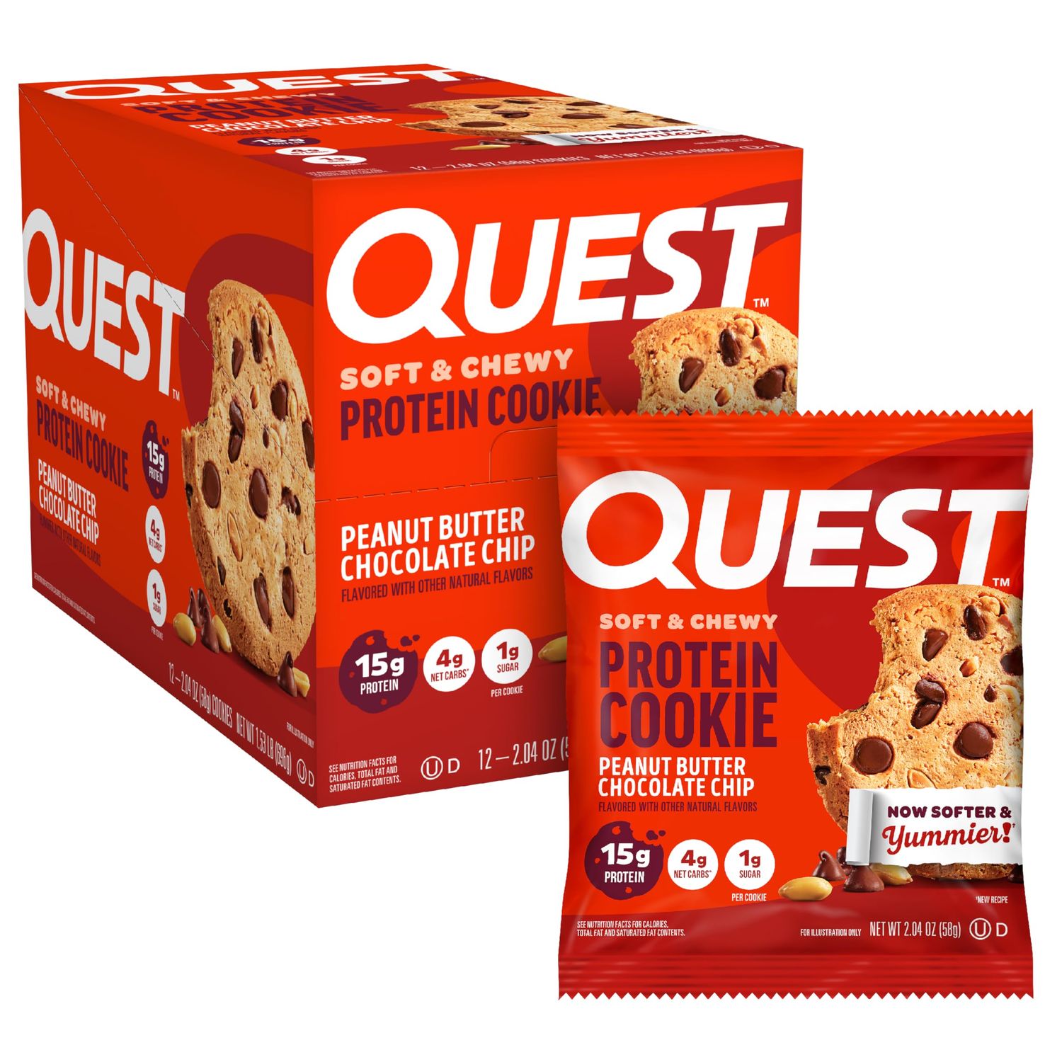Quest Nutrition Peanut Butter Chocolate Chip High Protein Cookie, Keto Friendly, Low Carb, 24.5 Oz, 12 count (Pack of 1)
