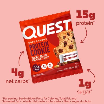 Quest Nutrition Peanut Butter Chocolate Chip High Protein Cookie, Keto Friendly, Low Carb, 24.5 Oz, 12 count (Pack of 1)