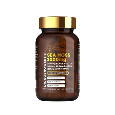 Dr Sosnowski&#39;s BioActive Sea Moss 8-in-1 Formula Enriched with Black Seed, Ashwagandha, Turmeric, Manuka Honey, Lion&#39;s Mane, Royal Jelly, Bee Propolis Extract 60 Capsules