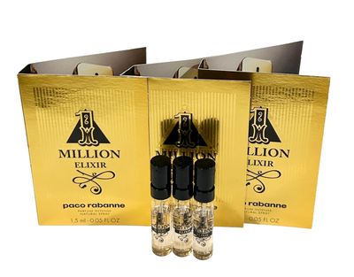 Paco Rabanne 1 MILLION ELIXIR Intense Perfume MEN spray vial perfume 1.5 ml 0.05 fl oz - Set of 3