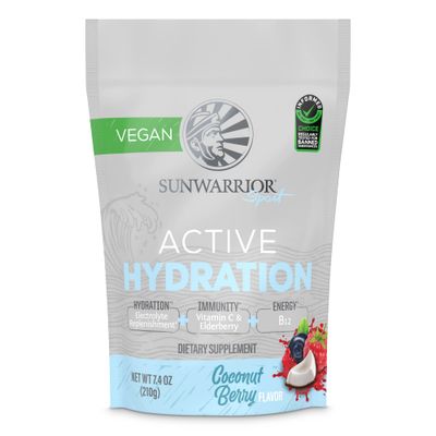 Sunwarrior Vegan Hydration Blend Electrolyes Supplement Elderberry Coconut Water Real Salt Soy Free Sugar Free Synthetic Free Gluten Free Dairy Free Coconut Berry 30 Servings Active Hydration