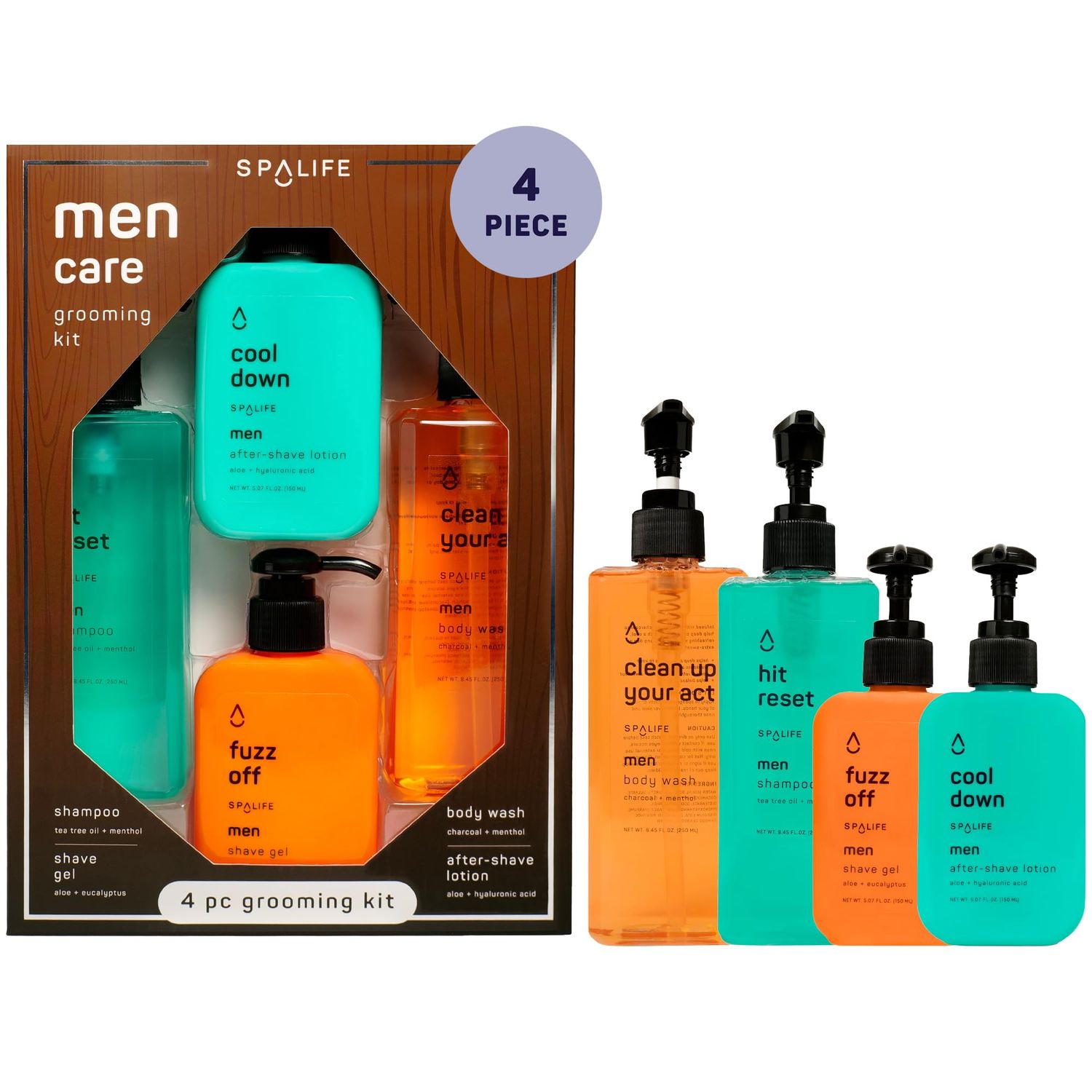 SpaLife Men&#39;s Hair Body Care 4-Piece Set - Body Wash, Shave Gel, After-Shave Gel, Shampoo - Men&#39;s Skincare - After-Shave Lotion for Men - Gift Set - Gifts for Men - Gifts for Guys
