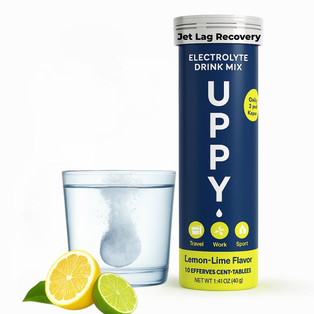 Uppy! Jet Lag Relief Travel Essential 10 Hydration Tablets with Electrolytes, Lemon-Lime for Travel, Sports, Party (Pack of 1 x 10)
