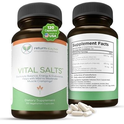 Vital Salts, Electrolyte Salts for Energy and Endurance, Sodium Chloride, Electrolyte Supplements, Blood Pressure Support Supplement, Muscle Cramps Relief, 120 Salt Capsules - Return Healthy