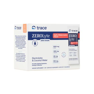 Trace Minerals ZeroLyte - Sodium Electrolyte Replenishment - Energy Hydration Support Drink Powder - Nerve Muscle Function Support - Salty Watermelon, 30 Packets (30 Servings)