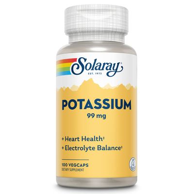 Solaray Potassium 99 mg - Electrolyte Balance Formula - Potassium Supplement for Electrolytes, Vascular and Heart Health Support - 60-Day Money Back Guarantee, Lab Verified, 100 Servings, 100 VegCaps