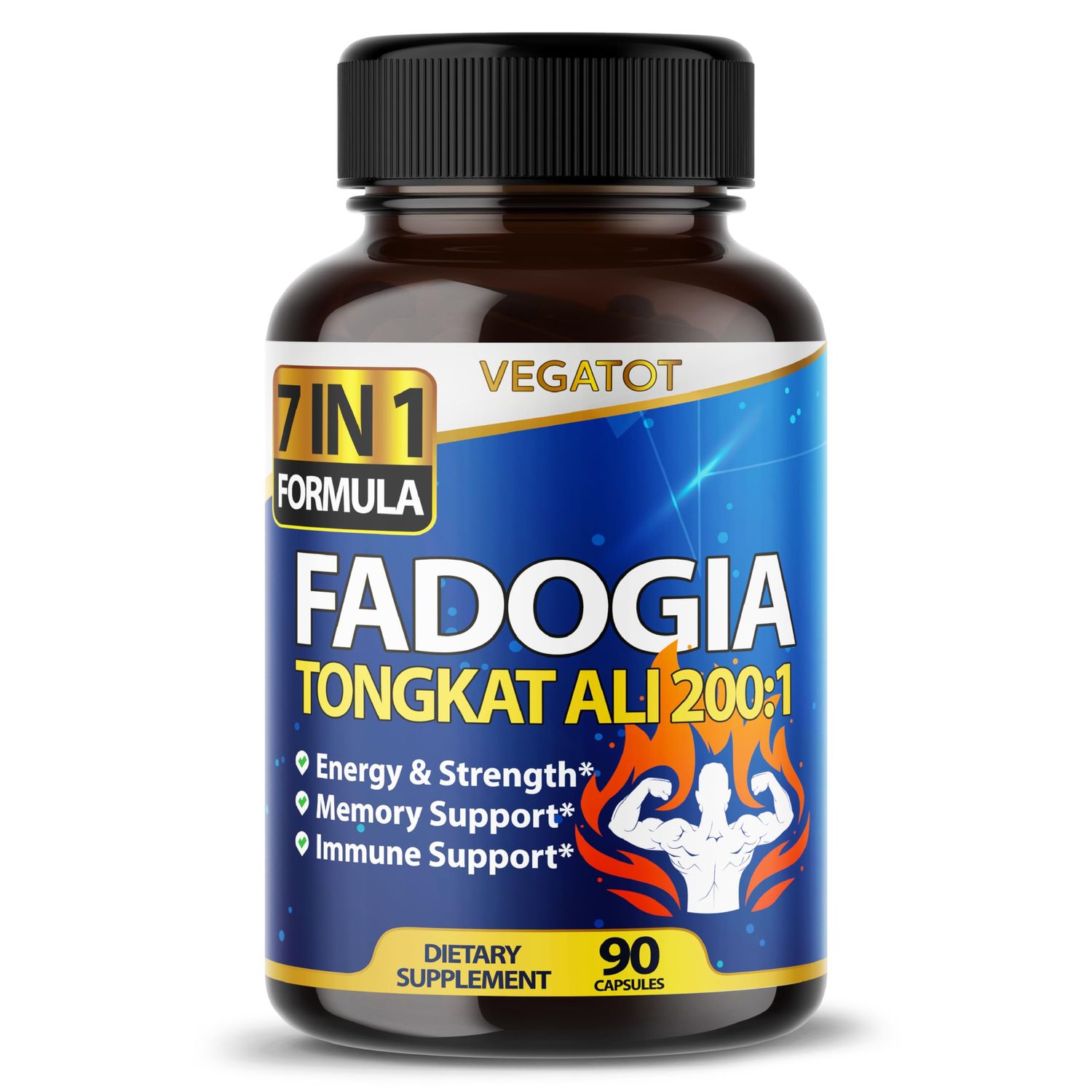 VEGATOT 7 in 1 High Strength Fadogia Concentrated with Tongkat Ali Maca Root Fenugreek Ginseng Boost Energy Stamina 3-Month Supply (90 Count (Pack of 1))