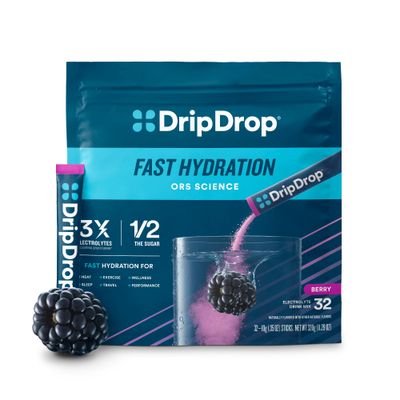 DripDrop Hydration Packets - Berry - Single Serve Electrolytes Powder Drink Mix - Non-GMO, Gluten Free, Vegan - 32 Sticks
