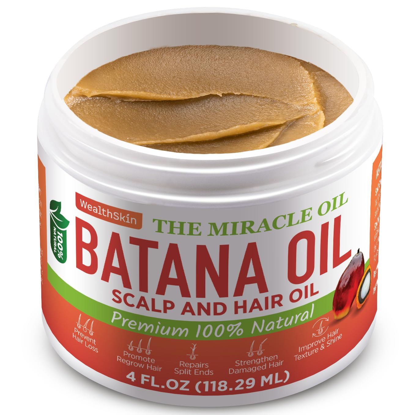 Batana Oil for Hair Growth 100 Batana Oil from Honduras as Hair Mask, Scalp and Hair Oil, Repairs Damaged Hair, Reduces Hair Loss, 4oz (118ml)